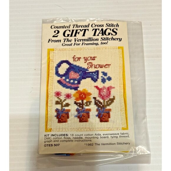Other - NEW Vermillion Stitchery 2 Gift Tags Cross Stitch Kit Shower Flowers GTES507